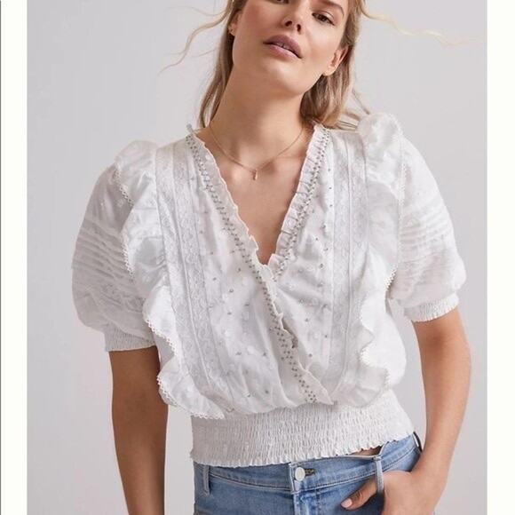 Anthropologie Duet Ginevra Ruffled Embroidered Blouse Size XL - Picture 3 of 16